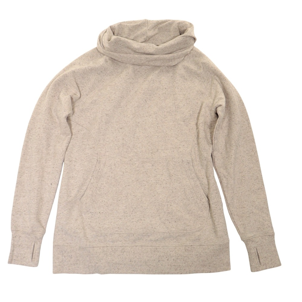 LL Bean Funnel Neck Sweater Women M Oatmeal Heather Flecked Cotton Blend